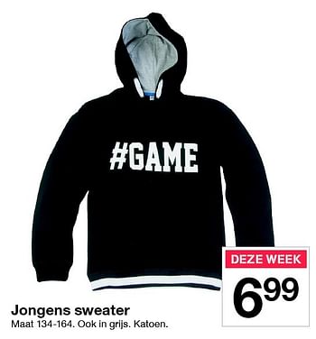 Promotions Jongens sweater - Produit maison - Zeeman  - Valide de 09/07/2016 à 15/07/2016 chez Zeeman