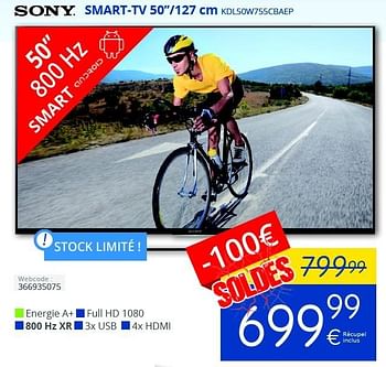 Promotions Sony smart-tv 50``-127 cm kdl50w755cbaep - Sony - Valide de 01/07/2016 à 14/07/2016 chez Eldi
