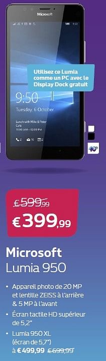 Promotions Microsoft lumia 950 - Microsoft - Valide de 01/07/2016 à 15/08/2016 chez Proximus