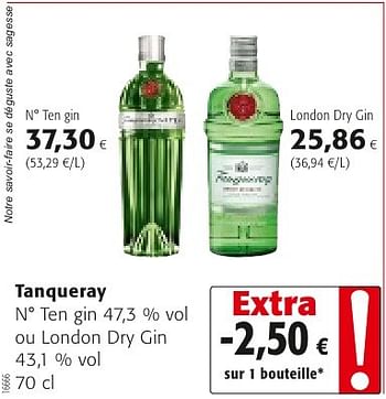 gin - Tanqueray ou bij % Tanqueray n° 47,3 Promotie Colruyt gin dry london vol ten