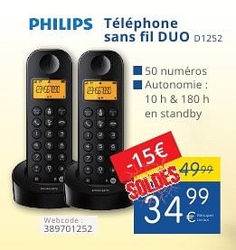 Promoties Philips téléphone sans fil duo d1252 - Philips - Geldig van 11/07/2016 tot 31/07/2016 bij Eldi