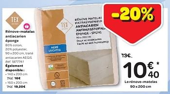 Drap Housse Rénove matelas blanc anti-acariens 90x200 cm TEX HOME : le  rénove matelas à Prix Carrefour