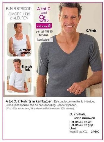 Promoties T-shirt v-hals - Huismerk - Damart - Geldig van 26/06/2016 tot 15/12/2016 bij Damart