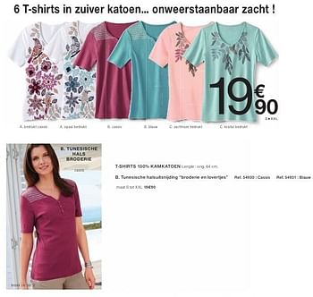 Promoties T-shirt 100% kamkatoen v-hals vogels - Huismerk - Damart - Geldig van 26/06/2016 tot 15/12/2016 bij Damart