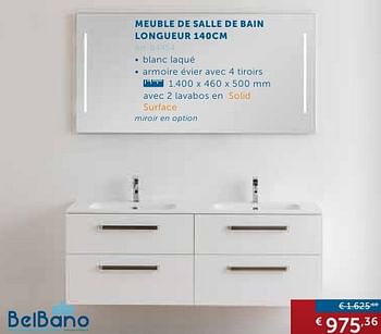 Promotions Meuble de salle de bain longueur 140cm - Belbano - Valide de 26/07/2016 à 22/08/2016 chez Zelfbouwmarkt