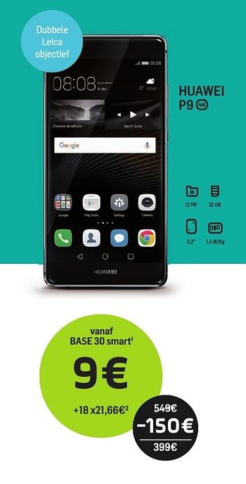 Promoties Huawei p9 - Huawei - Geldig van 01/09/2017 tot 01/10/2017 bij Base