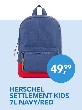 Promoties Herschel rugzak settlement kids 7l navy-red - Herschel - Geldig van 01/08/2016 tot 31/08/2016 bij Coolblue