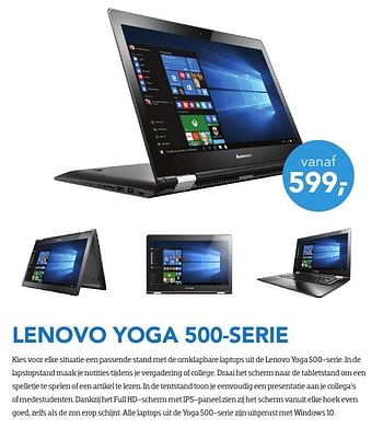Promoties Lenovo laptop yoga 500-serie - Lenovo - Geldig van 01/08/2016 tot 31/08/2016 bij Coolblue