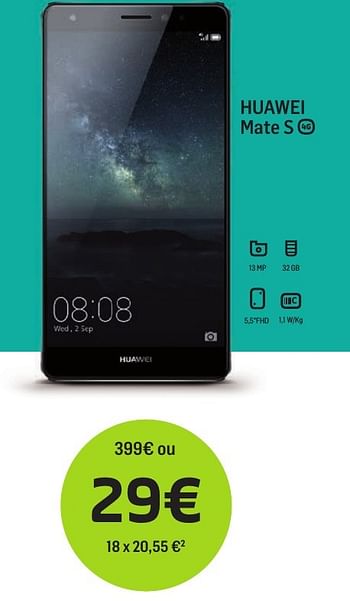 Promoties Huawei mate s - Huawei - Geldig van 01/09/2017 tot 01/10/2017 bij Base
