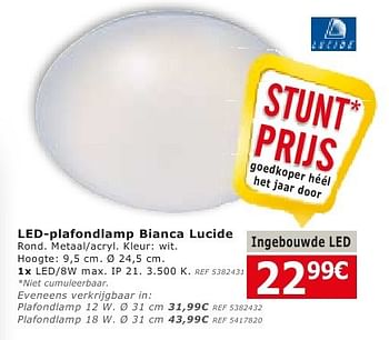 Promoties Led-plafondlamp bianca lucide - Lucide - Geldig van 09/08/2016 tot 22/08/2016 bij BricoPlanit