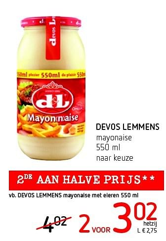 Promoties Devos lemmens mayonaise - Devos Lemmens - Geldig van 11/08/2016 tot 24/08/2016 bij Eurospar (Colruytgroup)