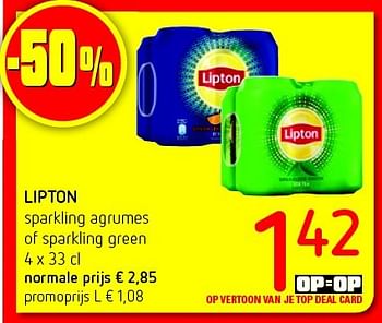 Promoties Lipton sparkling agrumes of sparkling green - Lipton - Geldig van 11/08/2016 tot 24/08/2016 bij Eurospar (Colruytgroup)