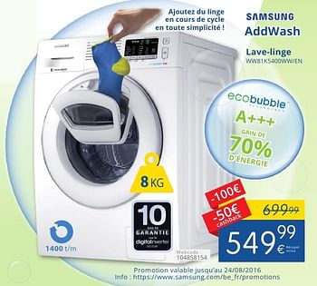 Promoties Samsung lave-linge ww81k5400ww-en - Samsung - Geldig van 01/08/2016 tot 31/08/2016 bij Eldi