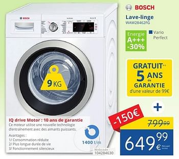 Promotions Bosch lave-linge waw28462fg - Bosch - Valide de 01/08/2016 à 31/08/2016 chez Eldi