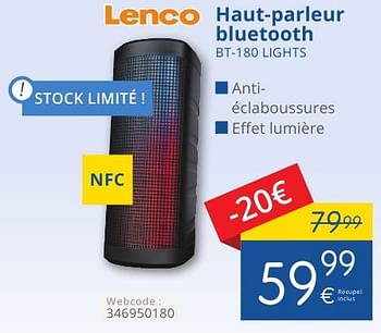 Promoties Lenco haut-parleur bluetooth bt-180 lights - Lenco - Geldig van 01/08/2016 tot 31/08/2016 bij Eldi