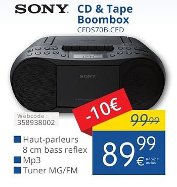 Promotions Sony cd + tape boombox cfds70b.ced - Sony - Valide de 01/08/2016 à 31/08/2016 chez Eldi