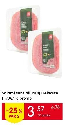 Promotions Salami sans ail delhaize - Delhaize - Valide de 11/08/2016 à 17/08/2016 chez Red Market