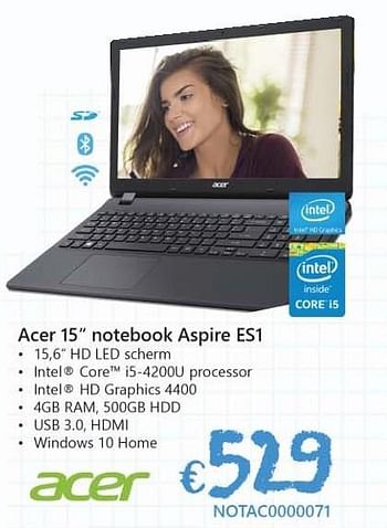 Promoties Acer notebook aspire es1 - Acer - Geldig van 19/08/2016 tot 30/09/2016 bij Compudeals