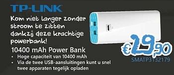 Promoties Tp-link 10400 mah powerbank - TP-LINK - Geldig van 19/08/2016 tot 30/09/2016 bij Compudeals