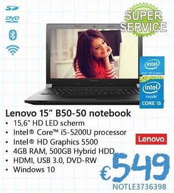 Promoties Lenovo b50-50 notebook - Lenovo - Geldig van 19/08/2016 tot 30/09/2016 bij Compudeals