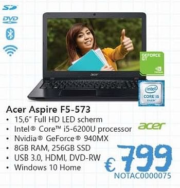 Promoties Acer aspire f5-573 - Acer - Geldig van 19/08/2016 tot 30/09/2016 bij Compudeals