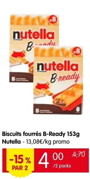 Promotions Biscuits fourrés b-ready nutella - Nutella - Valide de 25/08/2016 à 31/08/2016 chez Red Market