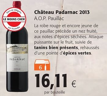 Promoties Château padarnac 2013 a.o.p. pauillac - Rode wijnen - Geldig van 24/08/2016 tot 06/09/2016 bij Colruyt