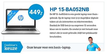 Promoties Hp laptop 15-ba052nb - HP - Geldig van 01/09/2016 tot 30/09/2016 bij Coolblue