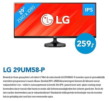 Promoties Lg monitor 29um58-p - LG - Geldig van 01/09/2016 tot 30/09/2016 bij Coolblue
