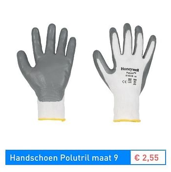 Promotions Handschoen polutril maat 9 - Honeywell - Valide de 02/09/2016 à 31/10/2016 chez Bouwmat