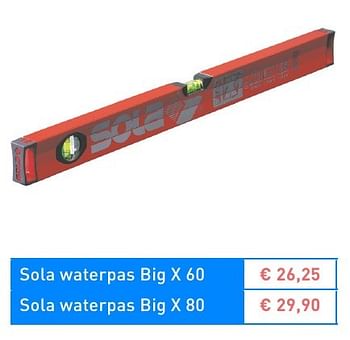 Promoties Sola waterpas big x 60 - Sola - Geldig van 02/09/2016 tot 31/10/2016 bij Bouwmat
