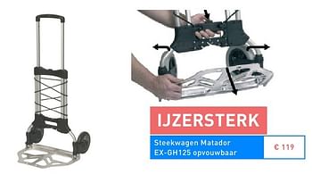 Promoties Steekwagen matador ex-gh125 opvouwbaar - Huismerk - Bouwmat - Geldig van 02/09/2016 tot 31/10/2016 bij Bouwmat