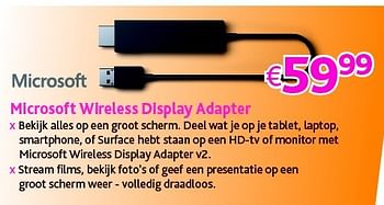 Promoties Microsoft wireless display adapter - Microsoft - Geldig van 01/09/2016 tot 30/09/2016 bij Connect IT