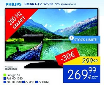 Promotions Philips smart-tv 32``-81 cm 32pfk5300-12 - Philips - Valide de 01/09/2016 à 30/09/2016 chez Eldi