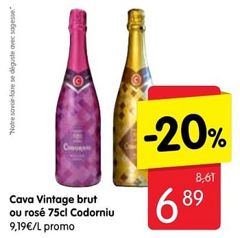 Promotions Cava vintage brut ou rosé codorniu - Mousseux - Valide de 15/09/2016 à 21/09/2016 chez Red Market