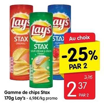 Promotions Gamme de chips stax lay`s - Lay's - Valide de 15/09/2016 à 21/09/2016 chez Red Market