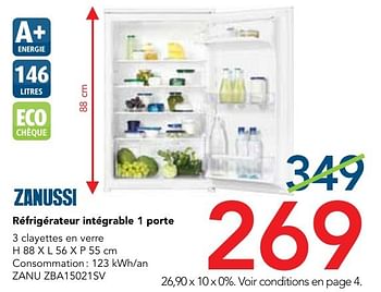 Promotions Zanussi réfrigérateur intégrable 1 porte zanu zba15021sv - Zanussi - Valide de 01/09/2016 à 30/09/2016 chez Kitchenmarket