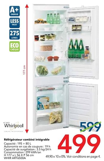 Promotions Whirlpool réfrigérateur combiné intégrable whir art6500a - Whirlpool - Valide de 01/09/2016 à 30/09/2016 chez Kitchenmarket