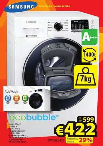 Promoties Samsung lave-linge - wasmachine ww70k5410 - Samsung - Geldig van 26/09/2016 tot 31/10/2016 bij ElectroStock