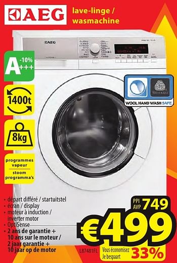 Promoties Aeg lave-linge - wasmachine l87481fl - AEG - Geldig van 26/09/2016 tot 31/10/2016 bij ElectroStock