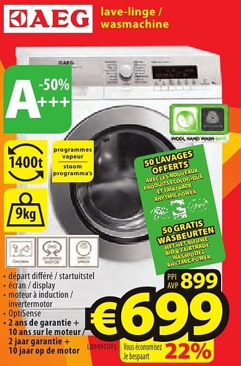 Promoties Aeg lave-linge - wasmachine l89495dfl - AEG - Geldig van 26/09/2016 tot 31/10/2016 bij ElectroStock
