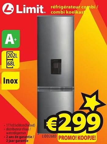 Promoties Limit réfrigérateur combi - combi koelkast lidd268d - Limit - Geldig van 26/09/2016 tot 31/10/2016 bij ElectroStock
