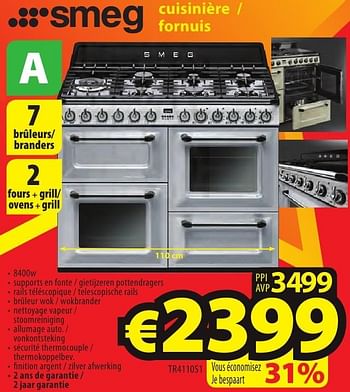Promoties Smeg cuisinière - fornuis tr4110s1 - Smeg - Geldig van 26/09/2016 tot 31/10/2016 bij ElectroStock