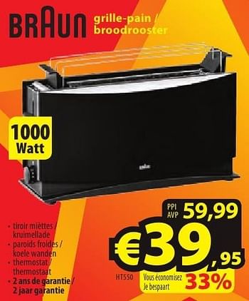 Promotions Braun grille-pain - broodrooster ht550 - Braun - Valide de 26/09/2016 à 31/10/2016 chez ElectroStock