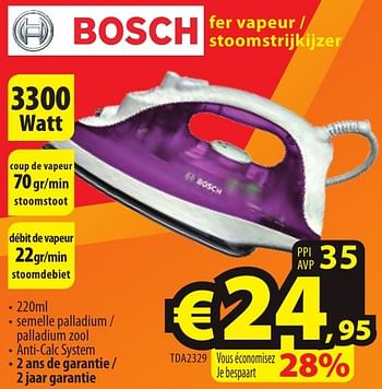 Promoties Bosch fer vapeur - stoomstrijkijzer tda2329 - Bosch - Geldig van 26/09/2016 tot 31/10/2016 bij ElectroStock