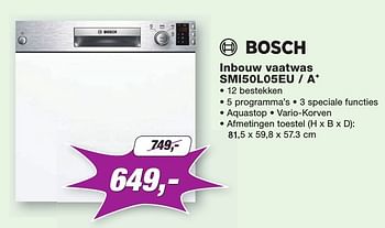 Promoties Bosch inbouw vaatwas smi50l05eu-a+ - Bosch - Geldig van 01/09/2016 tot 30/09/2016 bij ElectronicPartner