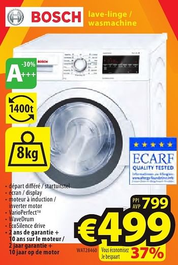 Promotions Bosch lave-linge - wasmachine wat28460 - Bosch - Valide de 26/09/2016 à 31/10/2016 chez ElectroStock