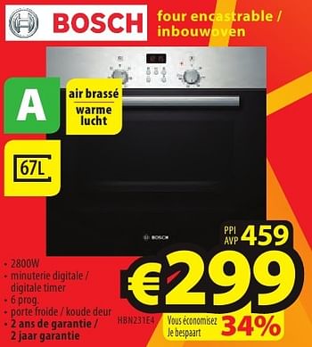 Promoties Bosch four encastrable - inbouwoven hbn231e4 - Bosch - Geldig van 26/09/2016 tot 31/10/2016 bij ElectroStock