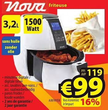 Promoties Nova friteuse airfryer - Nova - Geldig van 26/09/2016 tot 31/10/2016 bij ElectroStock