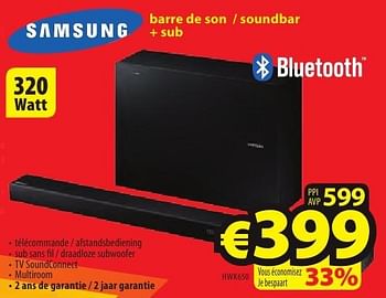 Promoties Samsung barre de son - soundbar + sub hwk650 - Samsung - Geldig van 26/09/2016 tot 31/10/2016 bij ElectroStock